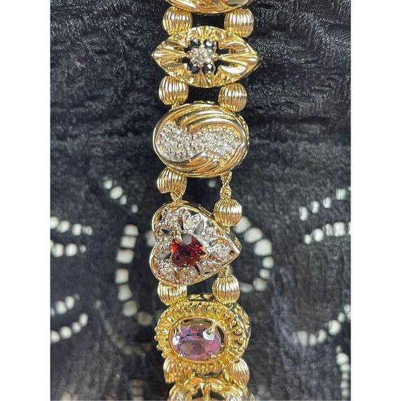 14K Yellow Gold Multicolor Gemstone Slide Bracelet 7” Long - Picture 8 of 12